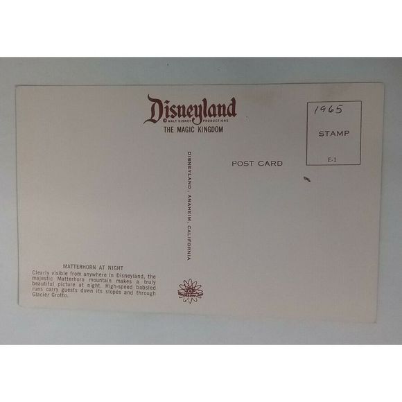 Amusement Disneyland Anaheim California Matterhorn At Night 1960s Unposted - Picture 2 of 3